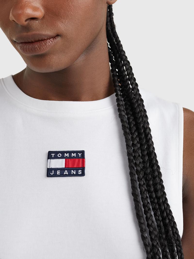 Női Tommy Hilfiger Badge Logo Tank Dresses Fehér | HU 43CTV